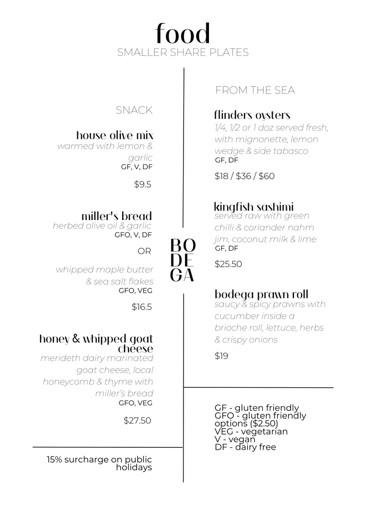 Menu – The Bodega