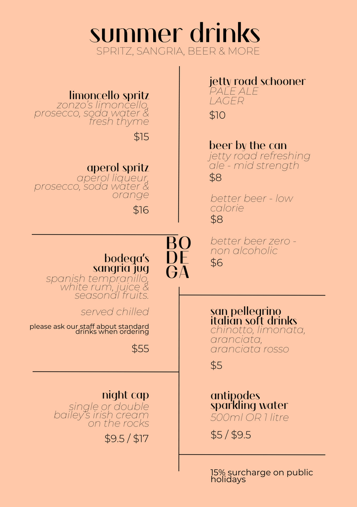 Menu – The Bodega